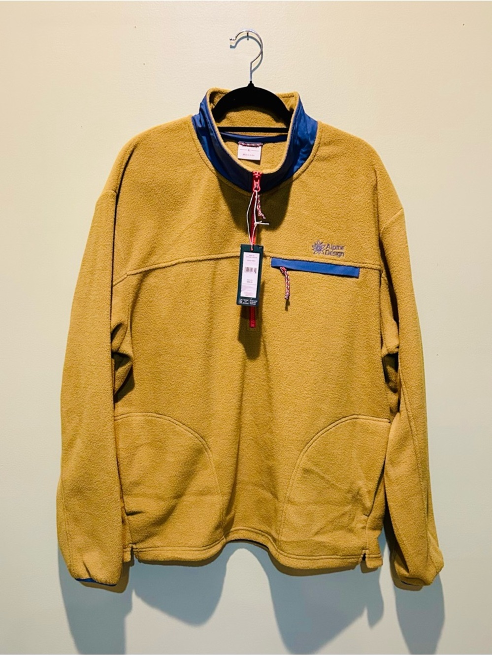 Alpine Design Men's Mustard Fleece Half-Zip with Blue Trim